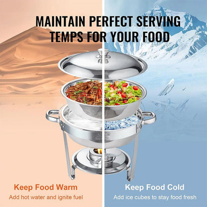 5QT Stainless Steel Chafing Dish Buffet Set – Round with Lid & Warmers for Party