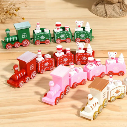 Christmas Wooden Train Set Holiday Decoration Santa Snowman Kids Gift Toy