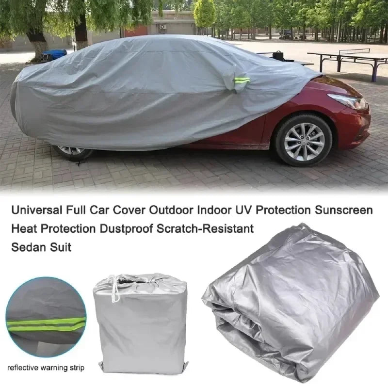 Outdoor Car Cover Silver Dacron – Universal Sedan, UV, Snow, Sun, Dust & Waterproof Protection