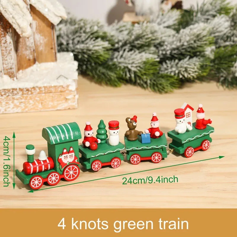 Christmas Wooden Train Set Holiday Decoration Santa Snowman Kids Gift Toy