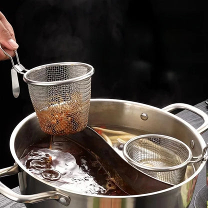 Stainless Steel Blanching Strainer – Mesh Spaghetti / Pasta Cooker Utensil with Long Handle