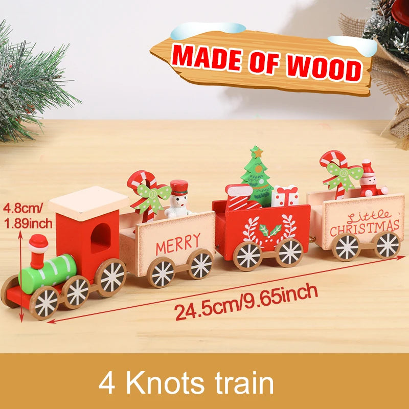 Christmas Wooden Train Set Holiday Decoration Santa Snowman Kids Gift Toy