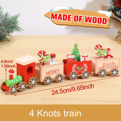 Christmas Wooden Train Set Holiday Decoration Santa Snowman Kids Gift Toy