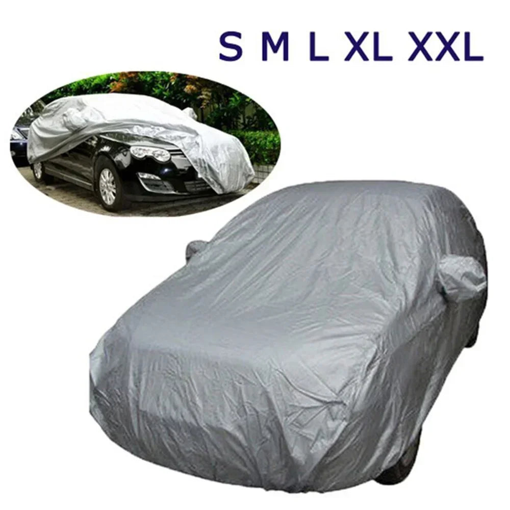 Outdoor Car Cover Silver Dacron – Universal Sedan, UV, Snow, Sun, Dust & Waterproof Protection