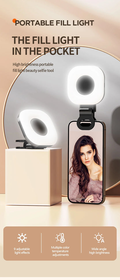 Portable Beauty Fill Light Pocket LED Selfie Light with Clip for Live Streaming & Photos