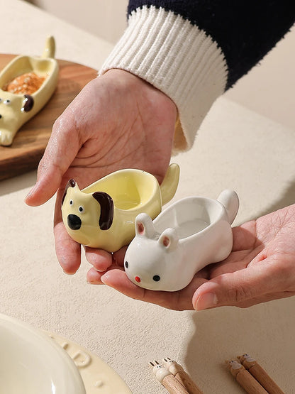 Cute Pet Cartoon Ceramic Gravy Boat – Japanese Style Rabbit & Dog Porcelain Dish