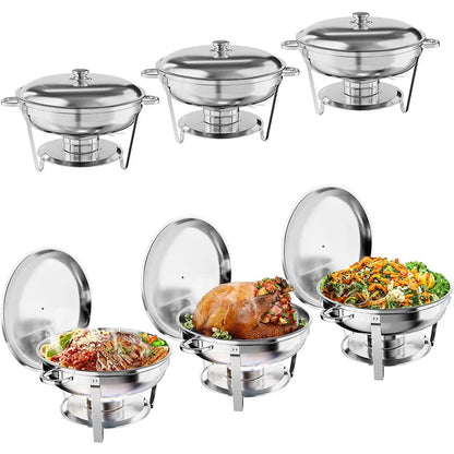 5QT Stainless Steel Chafing Dish Buffet Set – Round with Lid & Warmers for Party