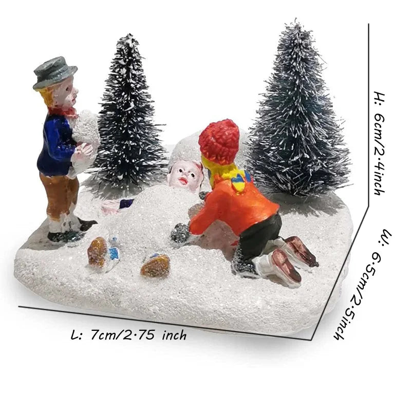 Christmas Village Set Kids Playing Figurine Resin Miniature Holiday Decor