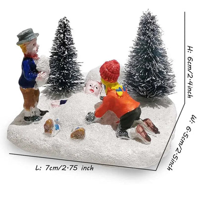 Christmas Village Set Kids Playing Figurine Resin Miniature Holiday Decor