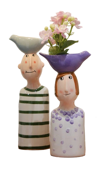 Modern Ceramic Boy & Girl Vase Figurine Tabletop Dried Flower Holder Decor