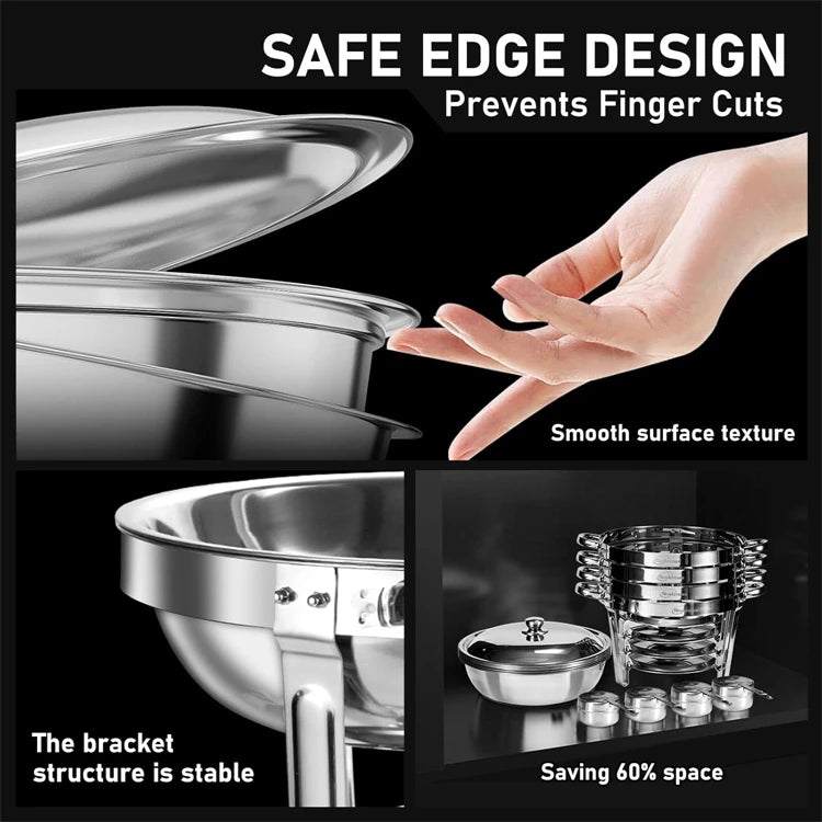 5QT Stainless Steel Chafing Dish Buffet Set – Round with Lid & Warmers for Party