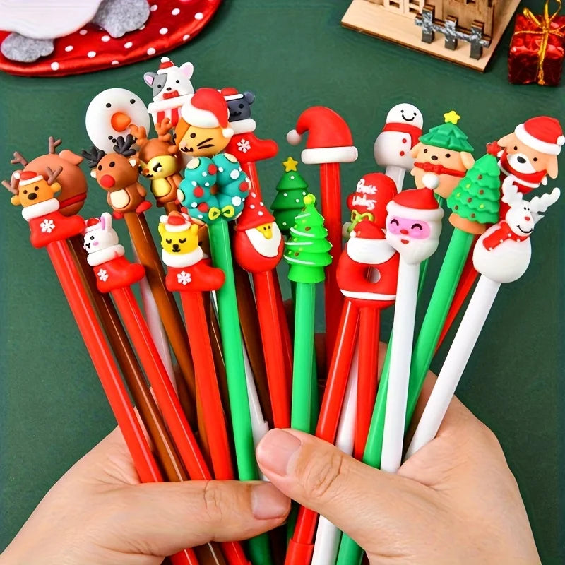 12pcs Kawaii Christmas Gel Pens 0.5mm Black Ink Cute Holiday Stationery Gift