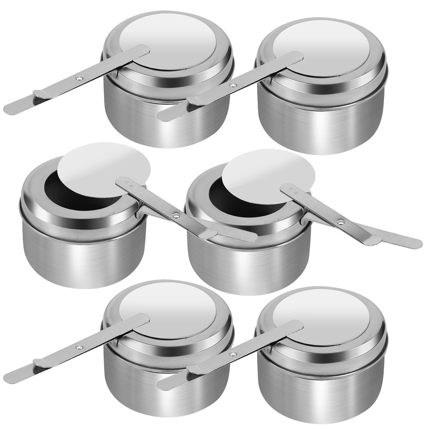 6-Pcs Stainless Steel Chafing Fuel Holder with Safety Cover – Round Buffet Set