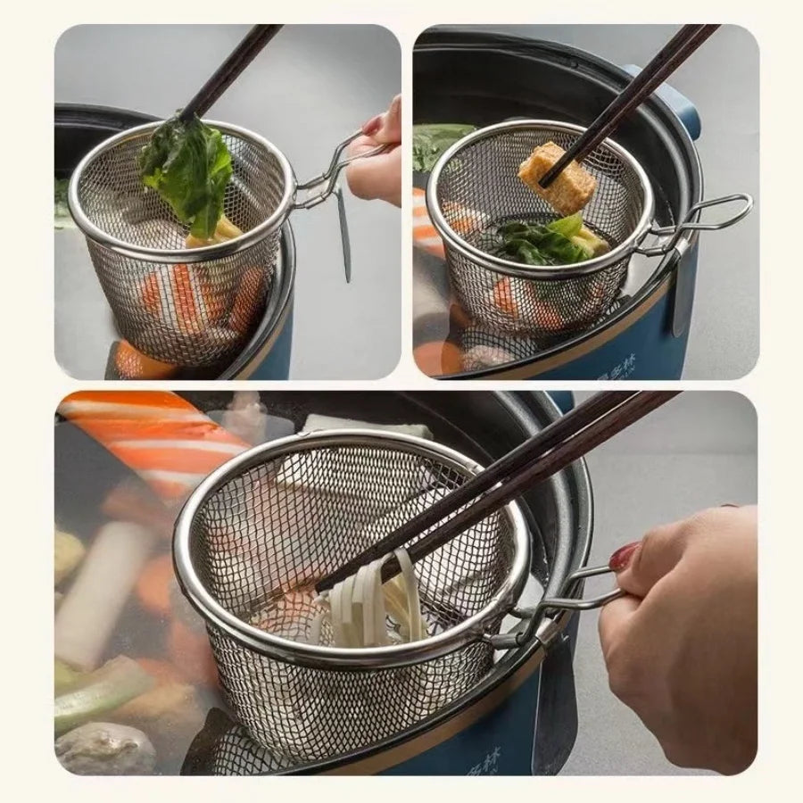 Stainless Steel Blanching Strainer – Mesh Spaghetti / Pasta Cooker Utensil with Long Handle