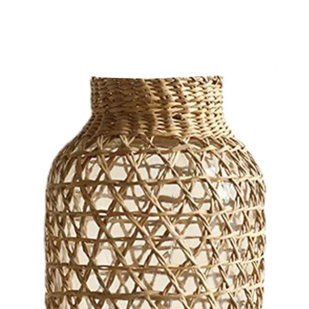 Vine Flower Vase Handmade Straw Woven Anti-broken Plant Pot Japanese Style Glass Vase Table Decoration Scene Layout Prop Home