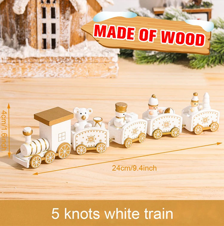 Christmas Wooden Train Set Holiday Decoration Santa Snowman Kids Gift Toy