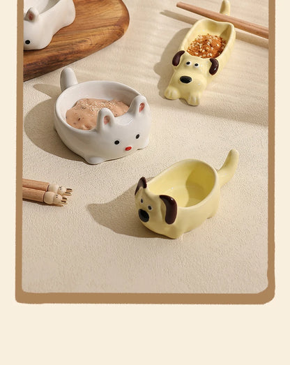 Cute Pet Cartoon Ceramic Gravy Boat – Japanese Style Rabbit & Dog Porcelain Dish