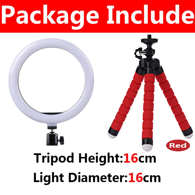 LED Selfie Ring Light with Mini Tripod & Remote | Round Dimmable Fill Lamp for TikTok, Makeup & Live Video