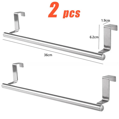 Kitchen Cabinet Door Towel Bar Stainless Steel Punch-free Hooks