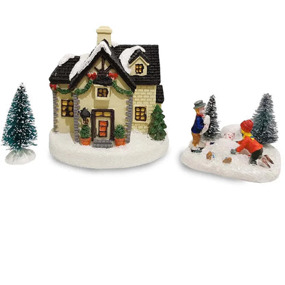 Christmas Village Set Kids Playing Figurine Resin Miniature Holiday Decor
