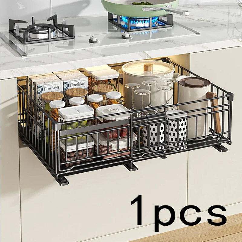 Adjustable Pull-Out Shelf Space-Saving Cabinet for Kitchen Under Sink Storage