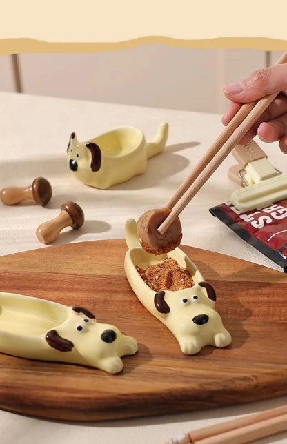 Cute Pet Cartoon Ceramic Gravy Boat – Japanese Style Rabbit & Dog Porcelain Dish