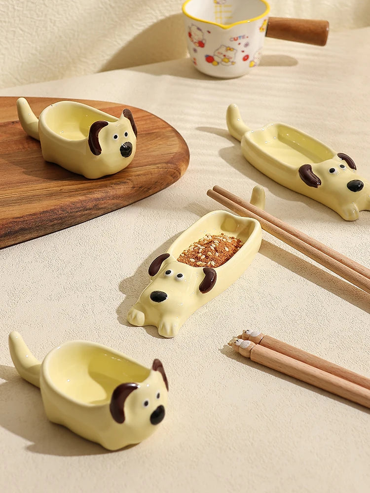 Cute Pet Cartoon Ceramic Gravy Boat – Japanese Style Rabbit & Dog Porcelain Dish