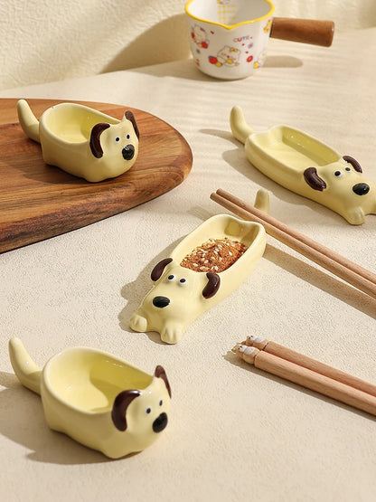 Cute Pet Cartoon Ceramic Gravy Boat – Japanese Style Rabbit & Dog Porcelain Dish