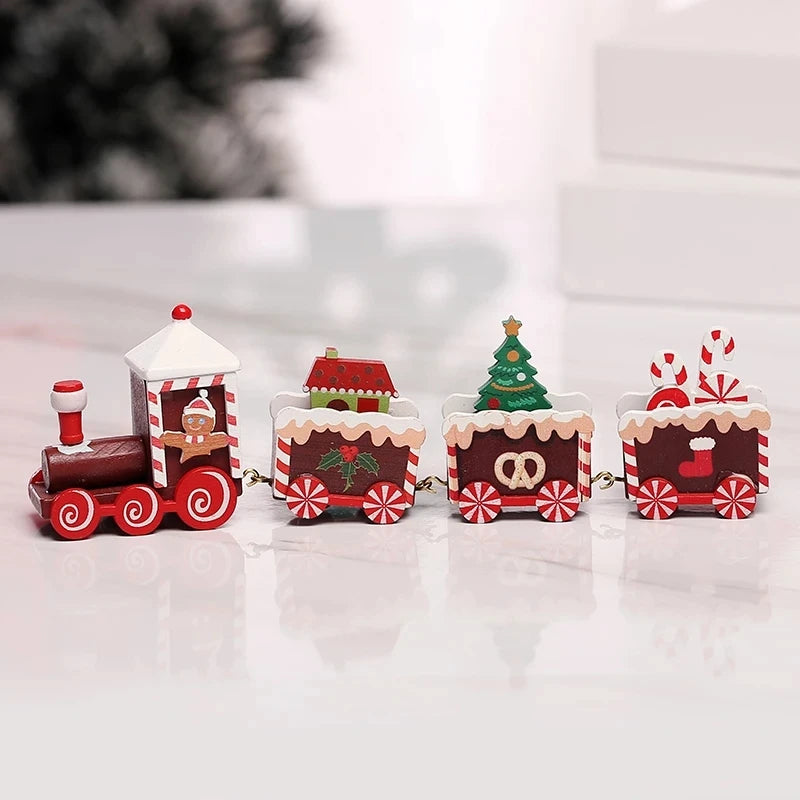Christmas Wooden Train Set Holiday Decoration Santa Snowman Kids Gift Toy