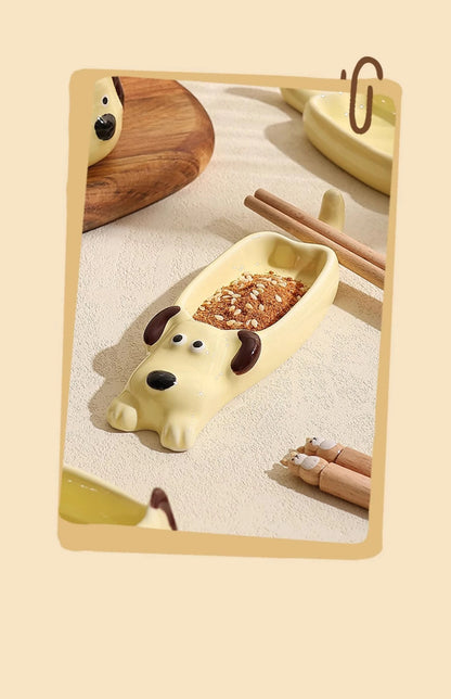 Cute Pet Cartoon Ceramic Gravy Boat – Japanese Style Rabbit & Dog Porcelain Dish