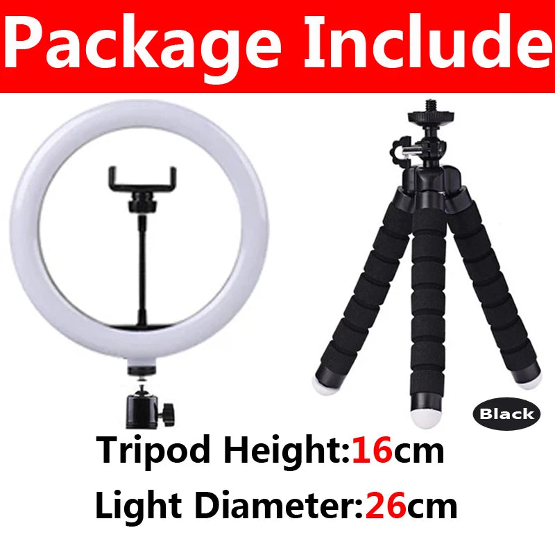 LED Selfie Ring Light with Mini Tripod & Remote | Round Dimmable Fill Lamp for TikTok, Makeup & Live Video