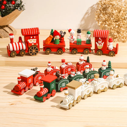 Christmas Wooden Train Set Holiday Decoration Santa Snowman Kids Gift Toy