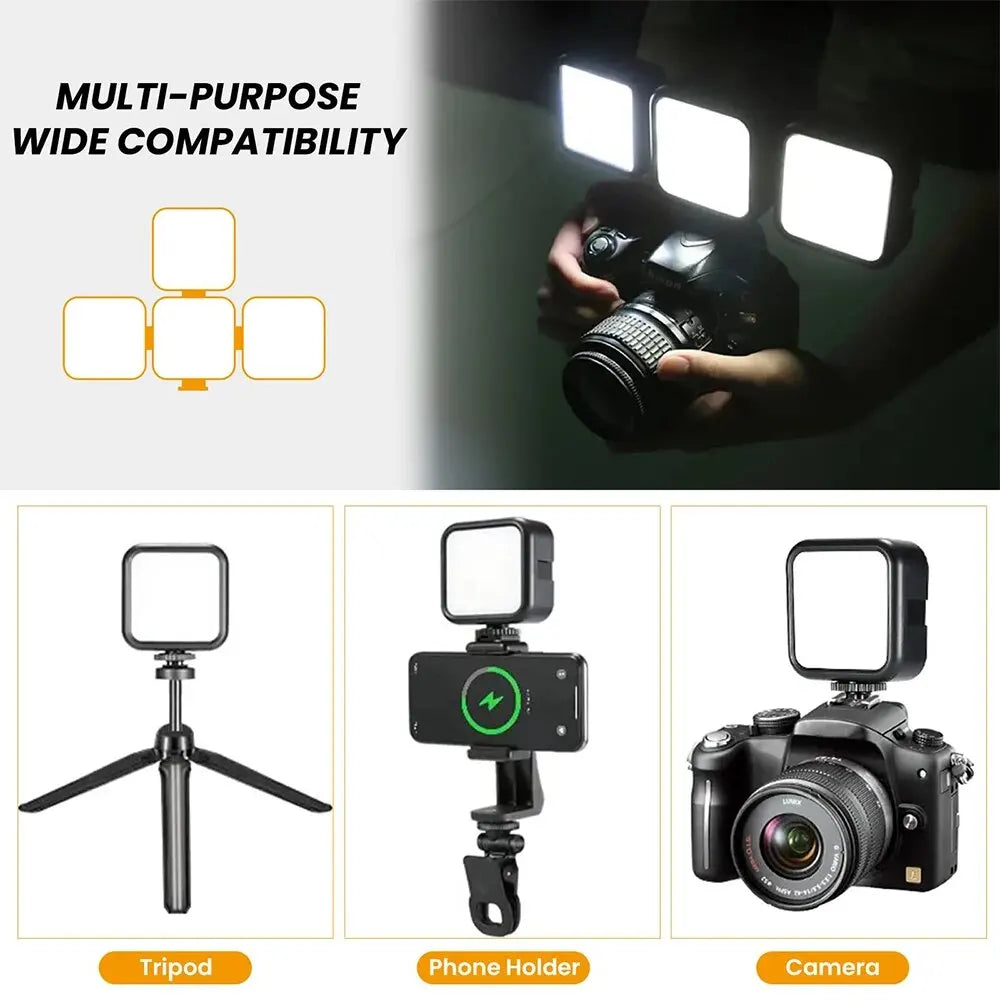 Mini LED Camera Video Light On-Camera Dimmable Vlogging Light with Cold Shoe Mounts