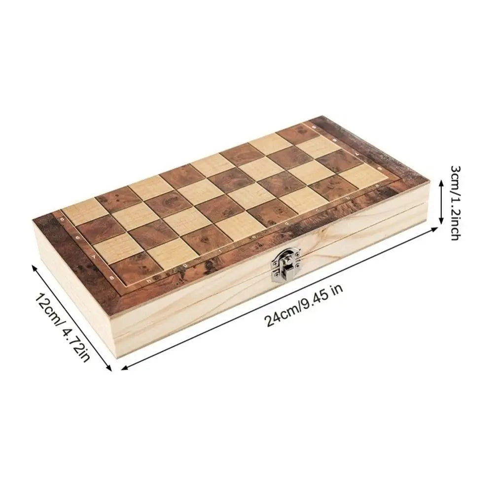 Wooden 3-in-1 Chess Checkers Backgammon Set | Foldable Travel Board