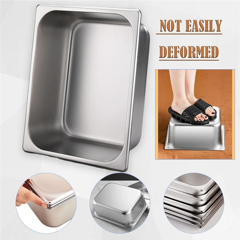 4-Pcs Half-Size Stainless Steel Steam Table Pans – 2.5 Inch Deep Catering Food Pan