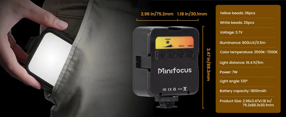 Mini LED Camera Video Light On-Camera Dimmable Vlogging Light with Cold Shoe Mounts