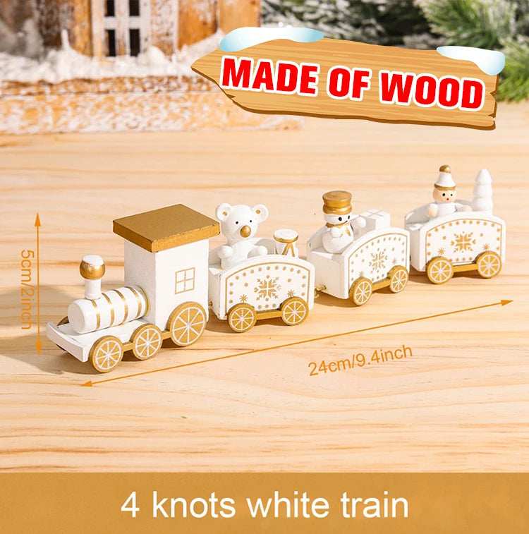 Christmas Wooden Train Set Holiday Decoration Santa Snowman Kids Gift Toy