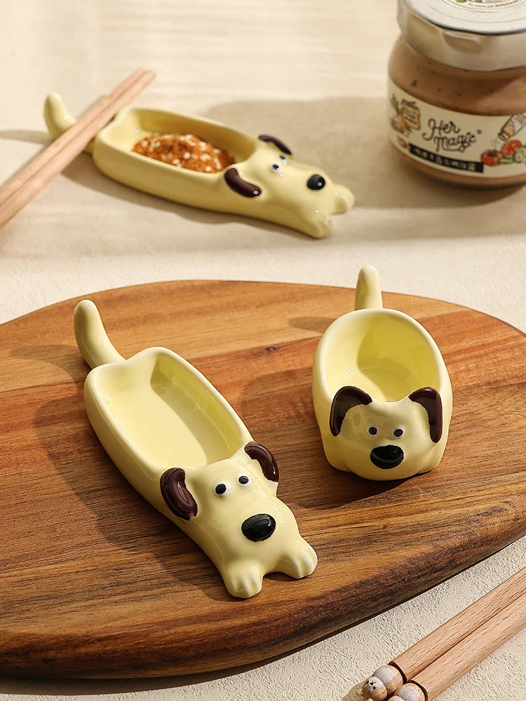 Cute Pet Cartoon Ceramic Gravy Boat – Japanese Style Rabbit & Dog Porcelain Dish