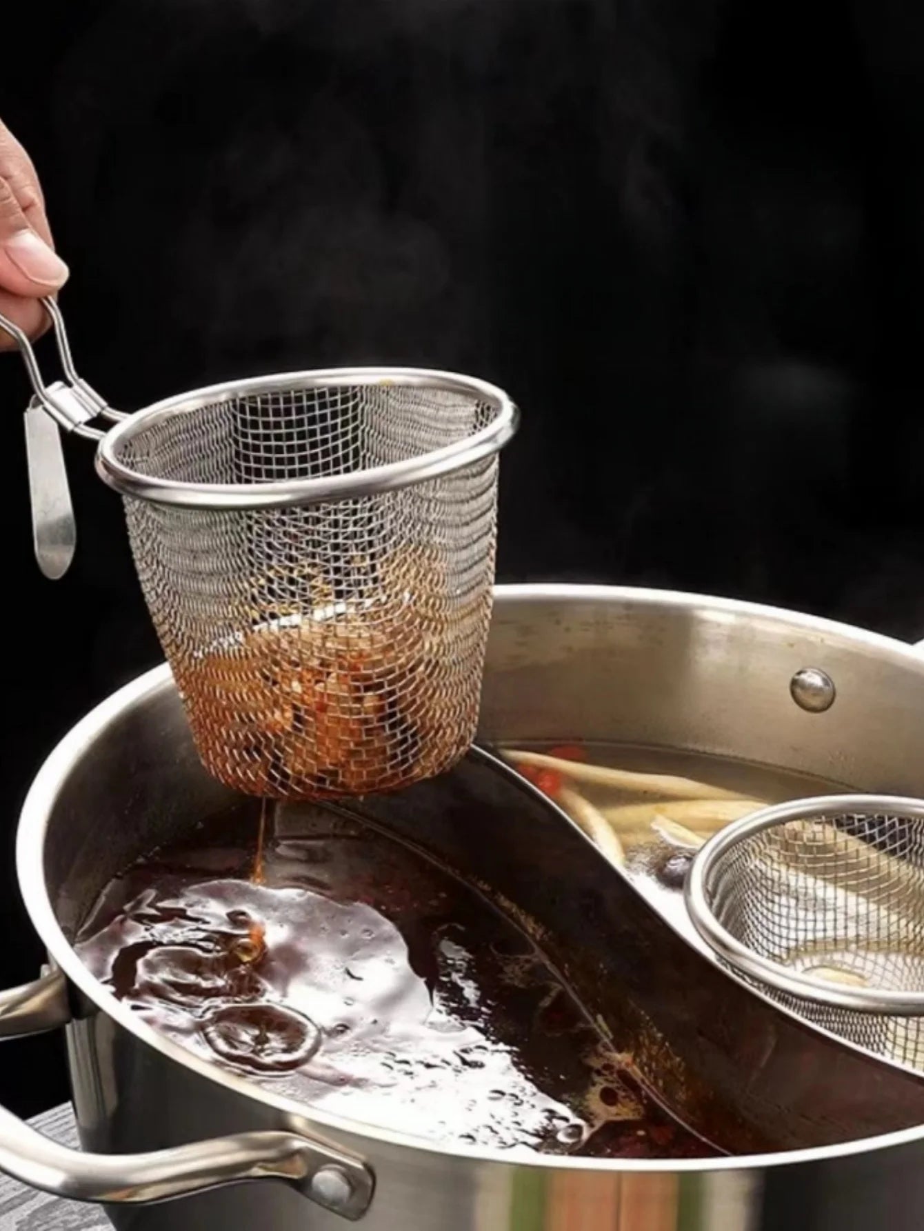 Stainless Steel Blanching Strainer – Mesh Spaghetti / Pasta Cooker Utensil with Long Handle