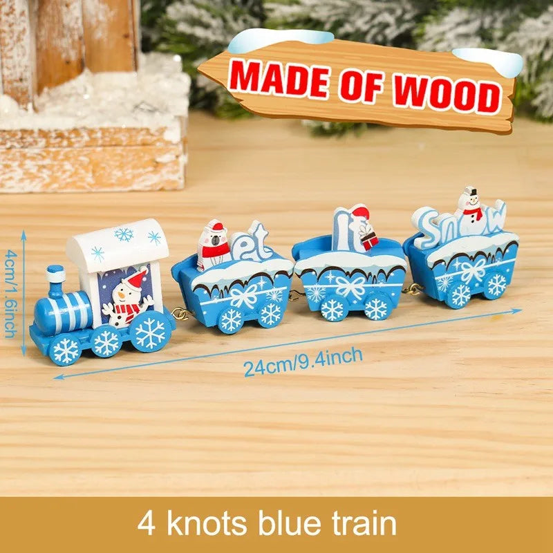 Christmas Wooden Train Set Holiday Decoration Santa Snowman Kids Gift Toy