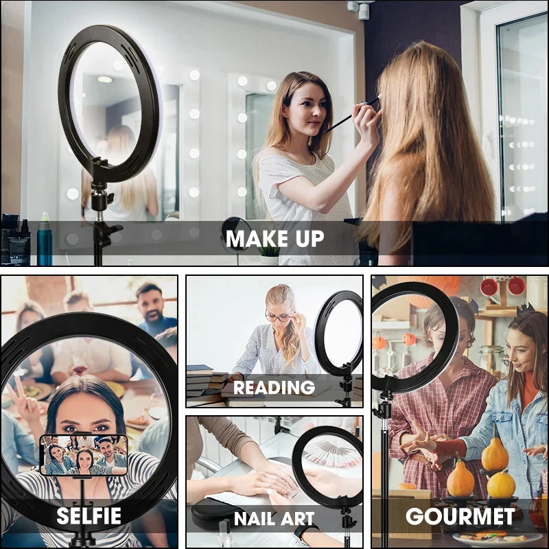 LED Selfie Ring Light with Mini Tripod & Remote | Round Dimmable Fill Lamp for TikTok, Makeup & Live Video