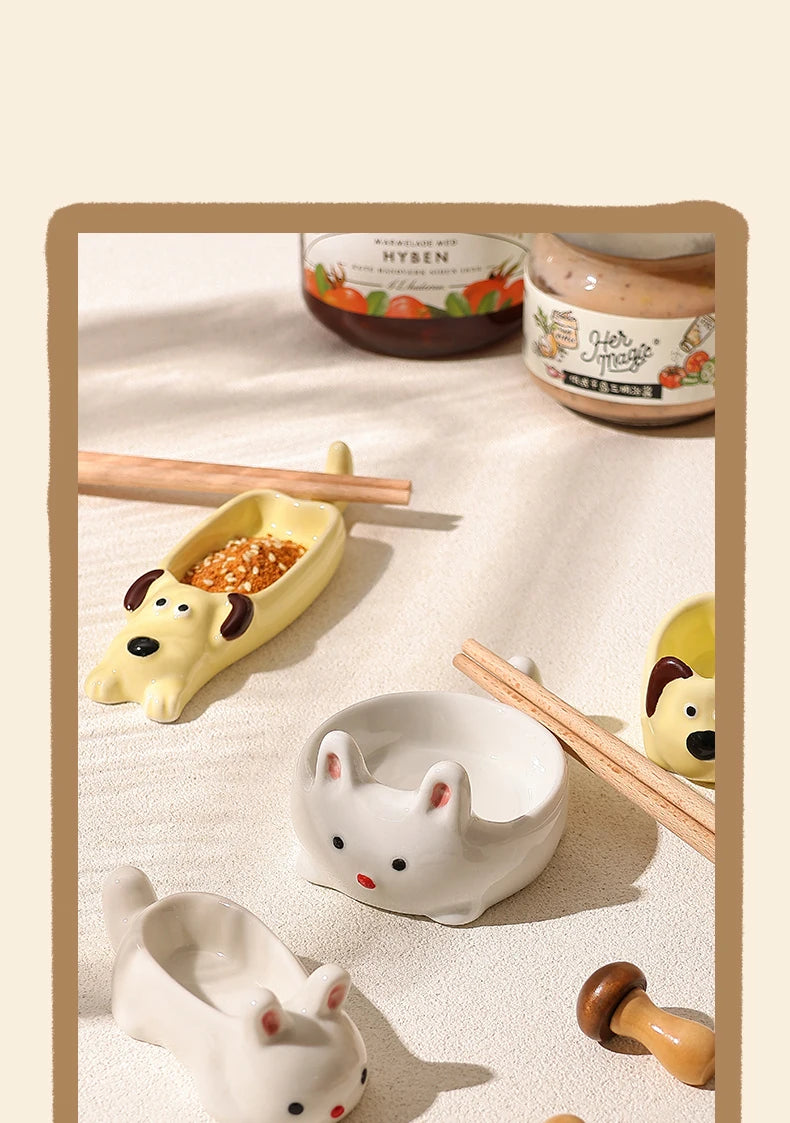Cute Pet Cartoon Ceramic Gravy Boat – Japanese Style Rabbit & Dog Porcelain Dish