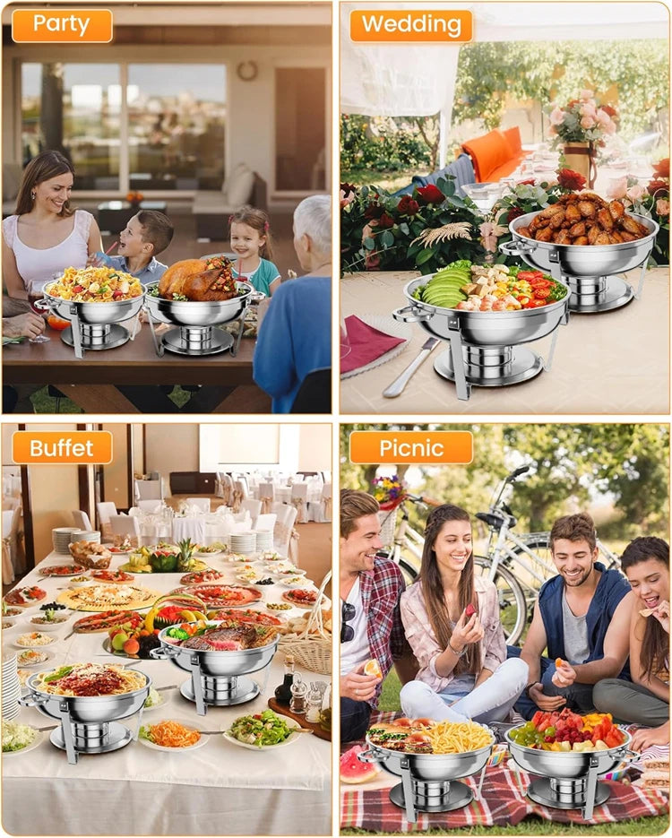 5QT Stainless Steel Chafing Dish Buffet Set – Round with Lid & Warmers for Party