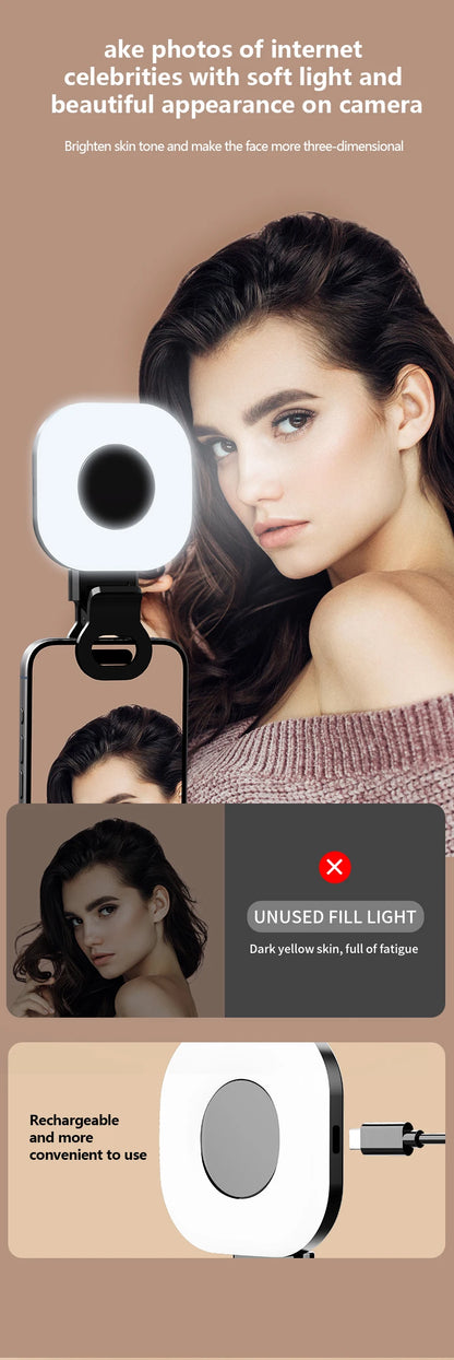 Portable Beauty Fill Light Pocket LED Selfie Light with Clip for Live Streaming & Photos