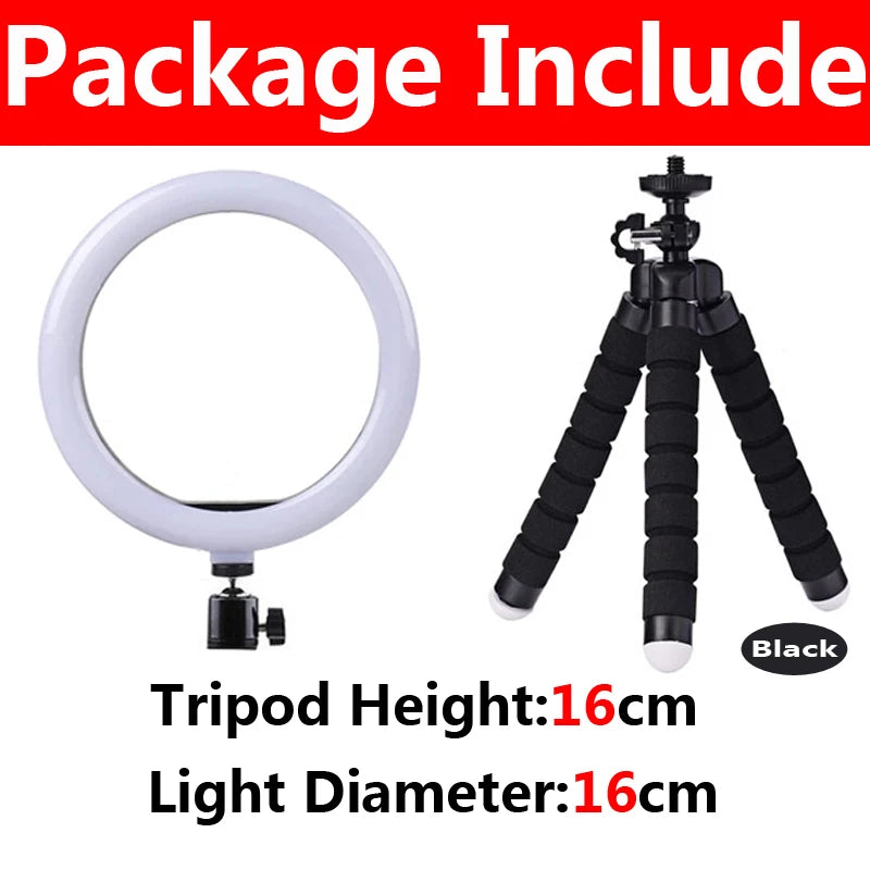 LED Selfie Ring Light with Mini Tripod & Remote | Round Dimmable Fill Lamp for TikTok, Makeup & Live Video