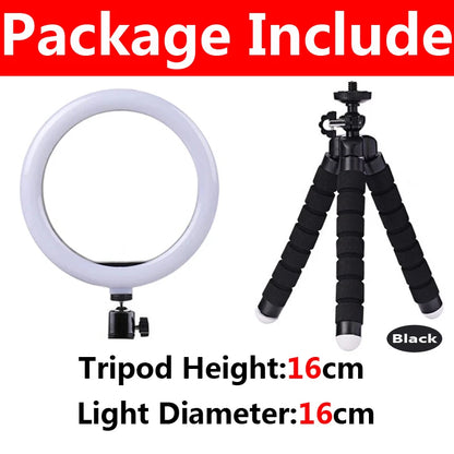 LED Selfie Ring Light with Mini Tripod & Remote | Round Dimmable Fill Lamp for TikTok, Makeup & Live Video