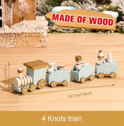 Christmas Wooden Train Set Holiday Decoration Santa Snowman Kids Gift Toy
