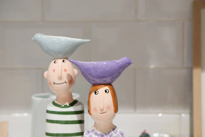 Modern Ceramic Boy & Girl Vase Figurine Tabletop Dried Flower Holder Decor