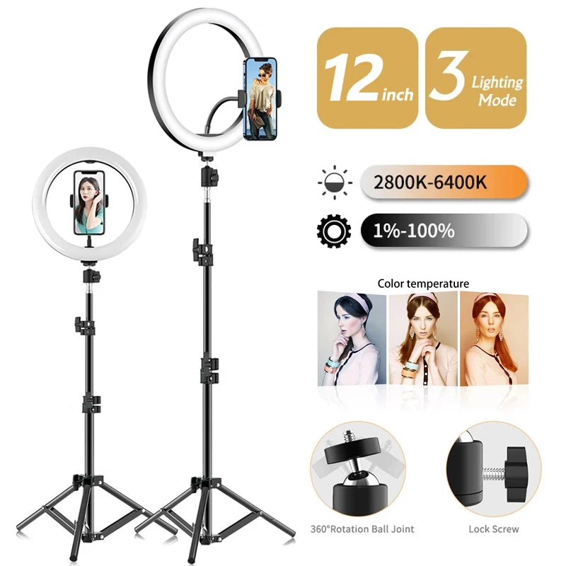 Adjustable LED Ring Light for Photography & Streaming | USB, 3 Sizes, 3 Light Modes
