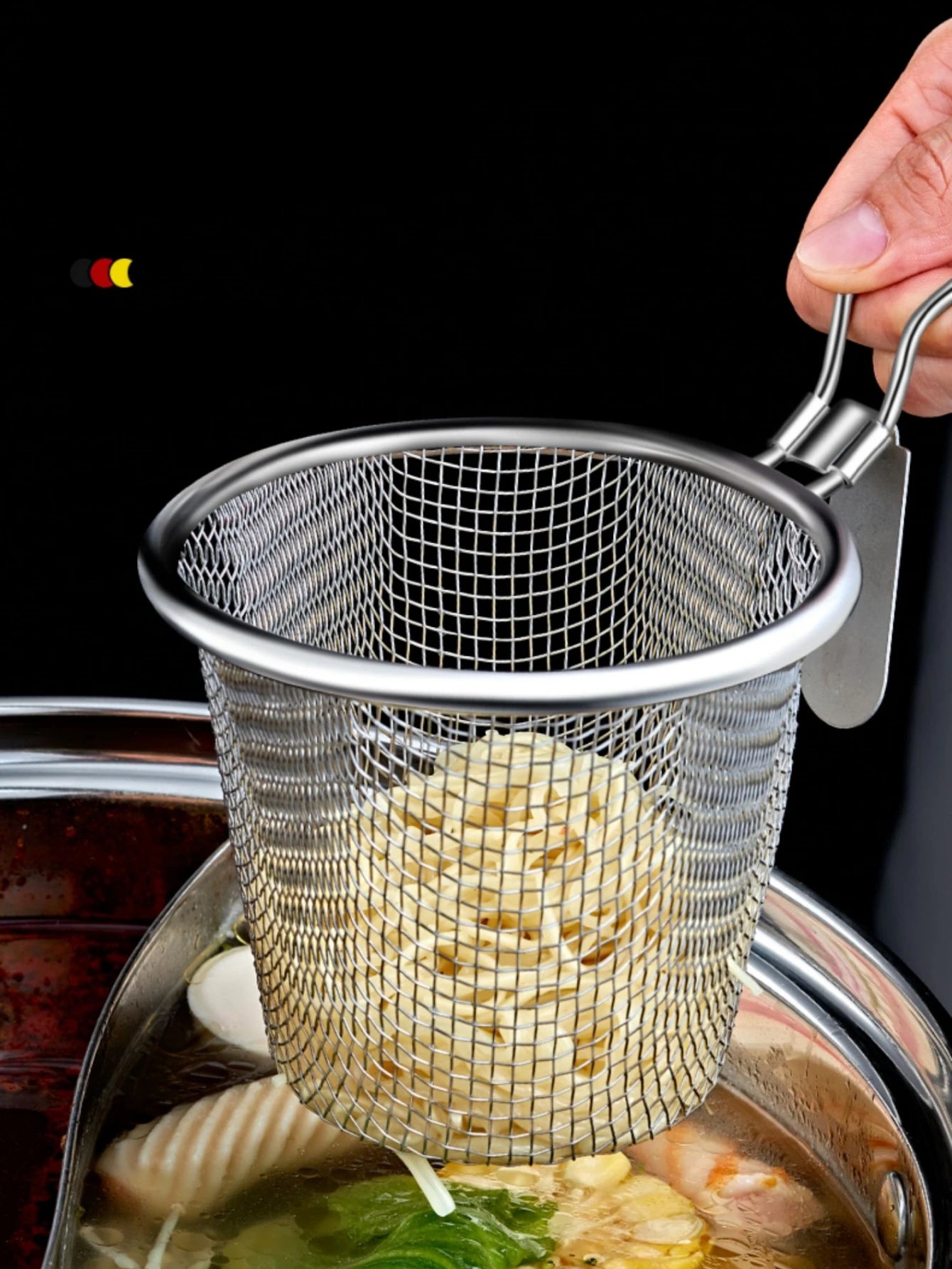 Stainless Steel Blanching Strainer – Mesh Spaghetti / Pasta Cooker Utensil with Long Handle